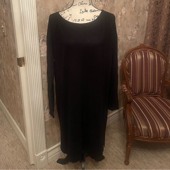 EILEEN FISHER BLACK MIDI LINEN DRESS MEDIUM LARGE - Picture 4 of 7